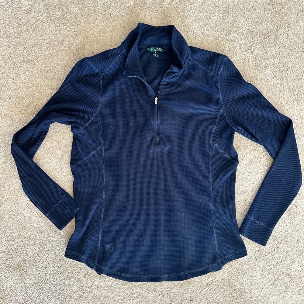 Lauren Ralph Lauren Women's Navy Long Sleeve waffle Top